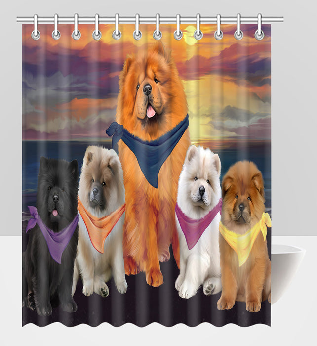 Family Sunset Portrait Chow Chow Dogs Shower Curtain