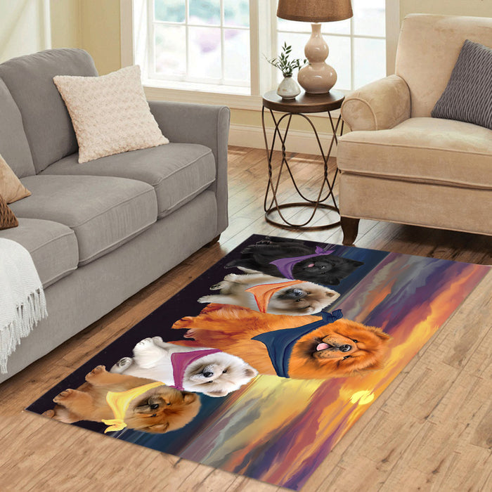 Family Sunset Portrait Chow Chow Dogs Area Rug