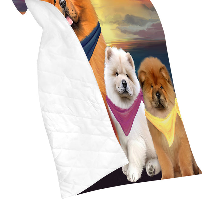 Family Sunset Portrait Chow Chow Dogs Quilt