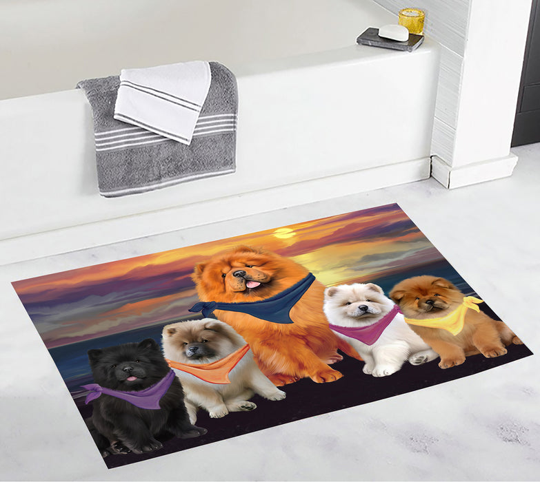 Family Sunset Portrait Chow Chow Dogs Bath Mat