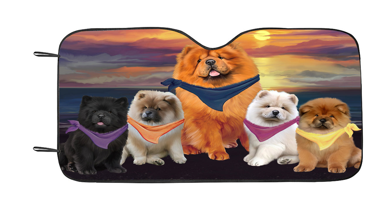 Family Sunset Portrait Chow Chow Dogs Car Sun Shade