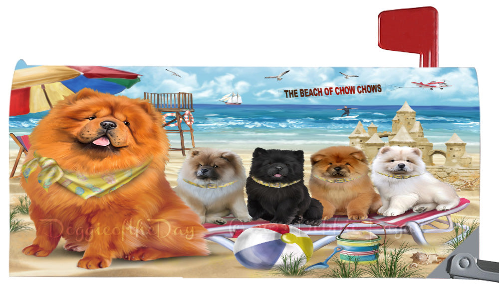 Pet Friendly Beach Chow Chow Dogs Magnetic Mailbox Cover Both Sides Pet Theme Printed Decorative Letter Box Wrap Case Postbox Thick Magnetic Vinyl Material