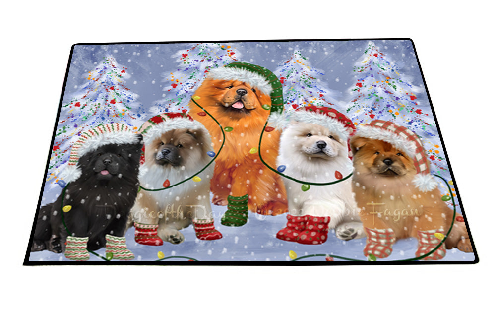 Christmas Lights and Chow Chow Dogs Floor Mat- Anti-Slip Pet Door Mat Indoor Outdoor Front Rug Mats for Home Outside Entrance Pets Portrait Unique Rug Washable Premium Quality Mat