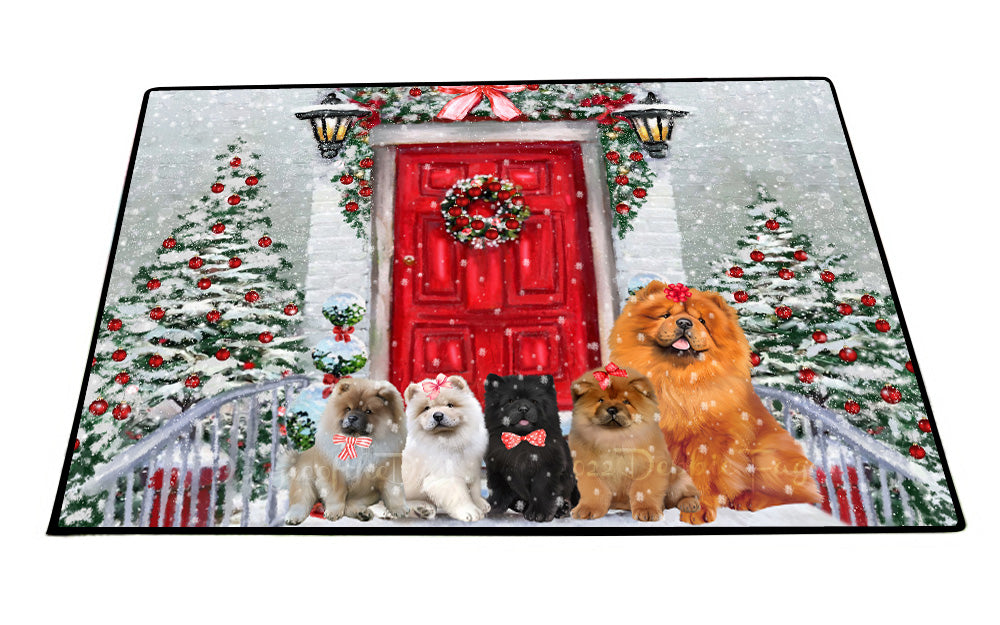 Christmas Holiday Welcome Chow Chow Dogs Floor Mat- Anti-Slip Pet Door Mat Indoor Outdoor Front Rug Mats for Home Outside Entrance Pets Portrait Unique Rug Washable Premium Quality Mat