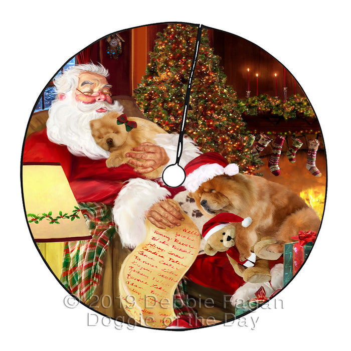 Santa Sleeping with Chow Chow Dogs Christmas Tree Skirt