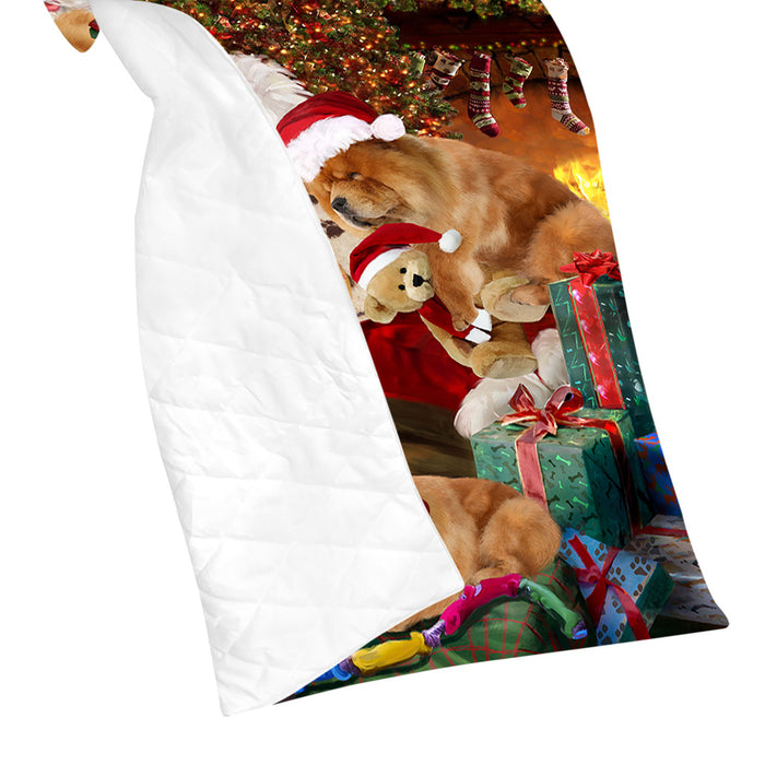 Santa Sleeping with Chow Chow Dogs Quilt