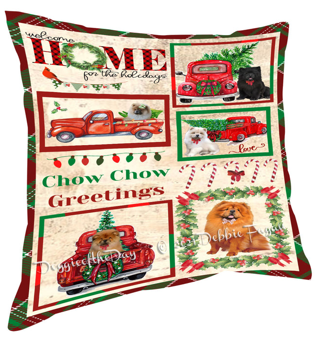 Welcome Home for Christmas Holidays Chow Chow Dogs Pillow with Top Quality High-Resolution Images - Ultra Soft Pet Pillows for Sleeping - Reversible & Comfort - Ideal Gift for Dog Lover - Cushion for Sofa Couch Bed - 100% Polyester