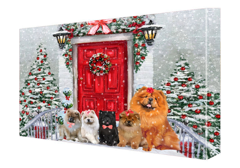 Christmas Holiday Welcome Chow Chow Dogs Canvas Wall Art - Premium Quality Ready to Hang Room Decor Wall Art Canvas - Unique Animal Printed Digital Painting for Decoration