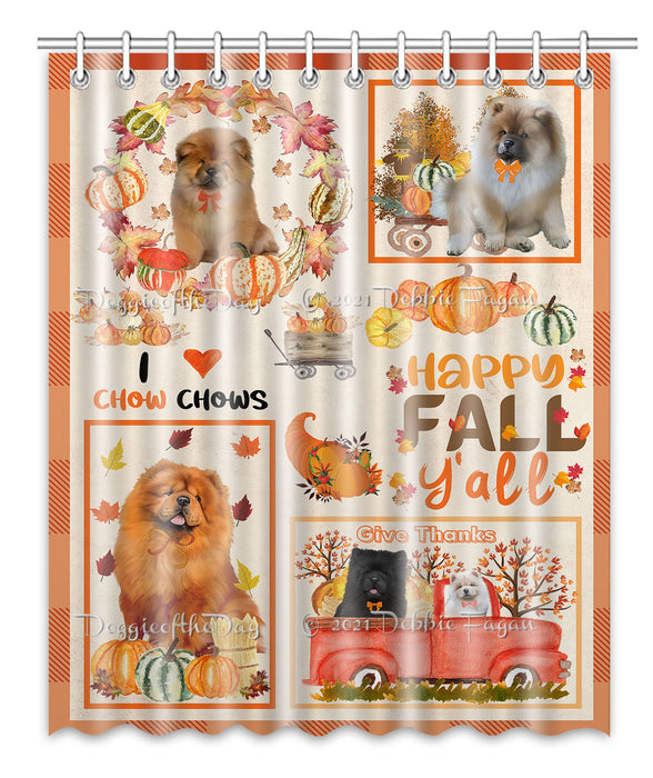 Happy Fall Y'all Pumpkin Chow Chow Dogs Shower Curtain Bathroom Accessories Decor Bath Tub Screens
