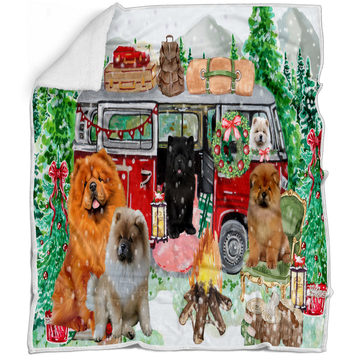 Christmas Time Camping with Chow Chow Dogs Blanket - Lightweight Soft Cozy and Durable Bed Blanket - Animal Theme Fuzzy Blanket for Sofa Couch