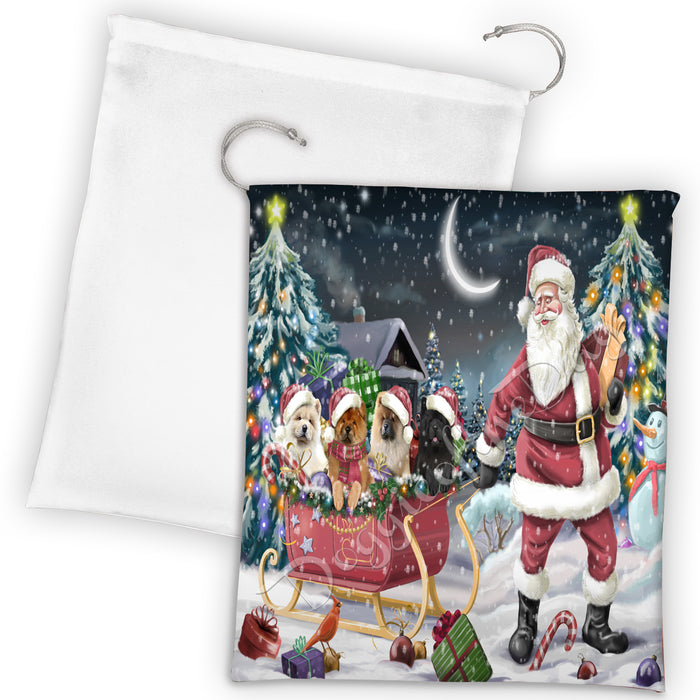 Santa Sled Dogs Christmas Happy Holidays Chow Chow Dogs Drawstring Laundry or Gift Bag LGB48689