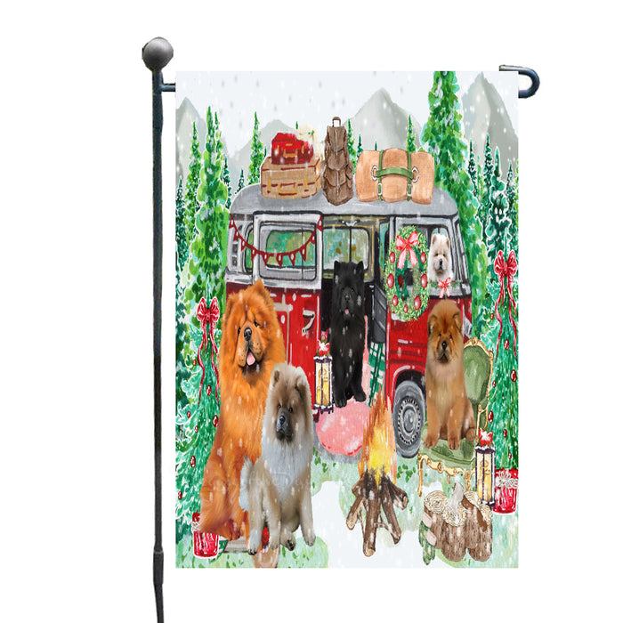 Christmas Time Camping with Chow Chow Dogs Garden Flags- Outdoor Double Sided Garden Yard Porch Lawn Spring Decorative Vertical Home Flags 12 1/2"w x 18"h