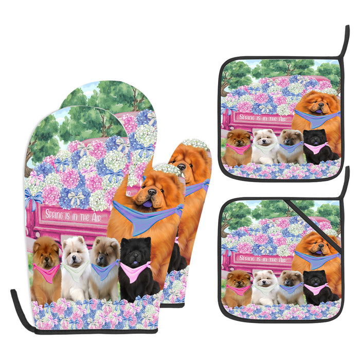 Chow Chow Oven Mitts and Pot Holder Set: Explore a Variety of Designs, Personalized, Potholders with Kitchen Gloves for Cooking, Custom, Halloween Gifts for Dog Mom