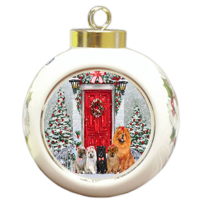 Christmas Holiday Welcome Chow Chow Dogs Round Ball Christmas Ornament Pet Decorative Hanging Ornaments for Christmas X-mas Tree Decorations - 3" Round Ceramic Ornament