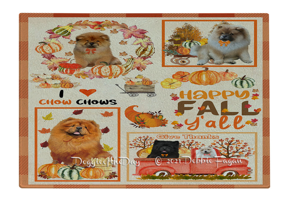 Happy Fall Y'all Pumpkin Chow Chow Dogs Cutting Board - Easy Grip Non-Slip Dishwasher Safe Chopping Board Vegetables C79852