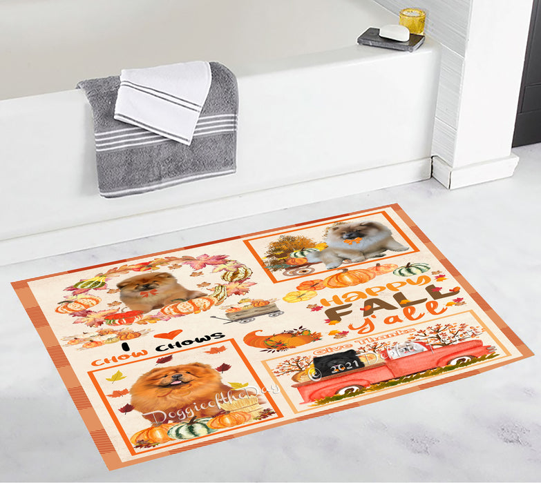 Happy Fall Y'all Pumpkin Chow Chow Dogs Bathroom Rugs with Non Slip Soft Bath Mat for Tub BRUG55162