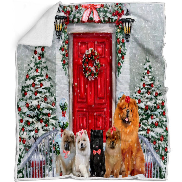 Christmas Holiday Welcome Chow Chow Dogs Blanket - Lightweight Soft Cozy and Durable Bed Blanket - Animal Theme Fuzzy Blanket for Sofa Couch