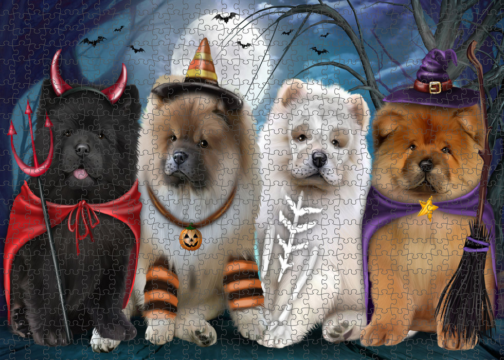 Happy Halloween Trick or Treat Chow Chow Dogs Portrait Jigsaw Puzzle for Adults Animal Interlocking Puzzle Game Unique Gift for Dog Lover's with Metal Tin Box