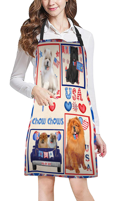 4th of July Independence Day I Love USA Chow Chow Dogs Apron - Adjustable Long Neck Bib for Adults - Waterproof Polyester Fabric With 2 Pockets - Chef Apron for Cooking, Dish Washing, Gardening, and Pet Grooming