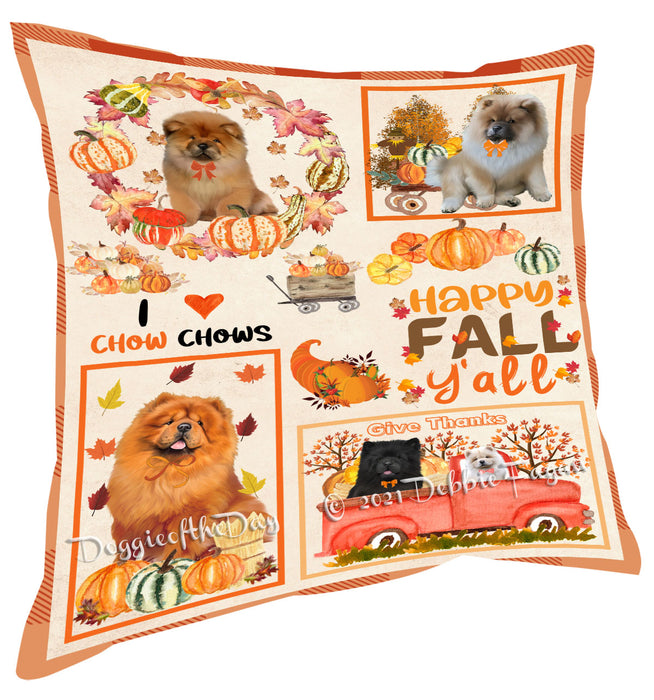 Happy Fall Y'all Pumpkin Chow Chow Dogs Pillow with Top Quality High-Resolution Images - Ultra Soft Pet Pillows for Sleeping - Reversible & Comfort - Ideal Gift for Dog Lover - Cushion for Sofa Couch Bed - 100% Polyester