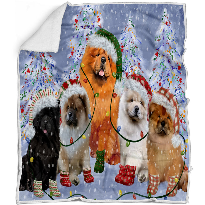 Christmas Lights and Chow Chow Dogs Blanket - Lightweight Soft Cozy and Durable Bed Blanket - Animal Theme Fuzzy Blanket for Sofa Couch