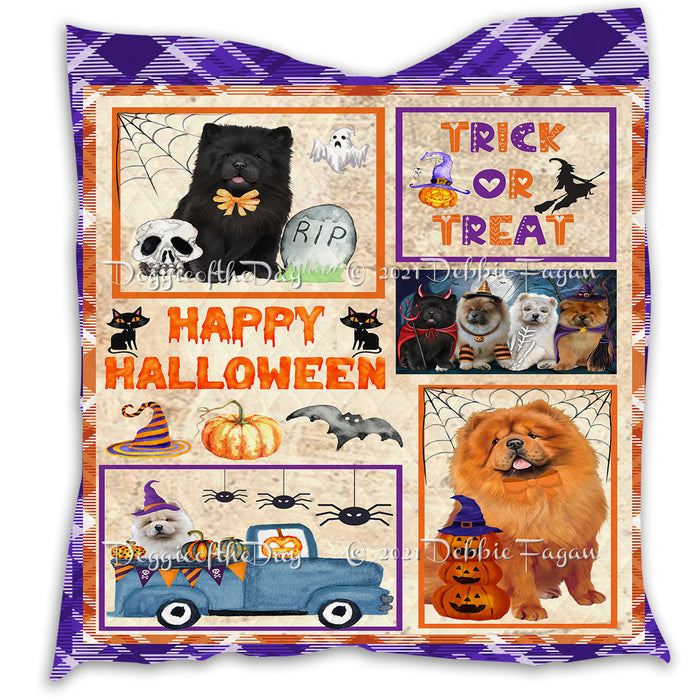 Happy Halloween Trick or Treat Pumpkin Chow Chow Dogs Lightweight Soft Bedspread Coverlet Bedding Quilt QUILT60846
