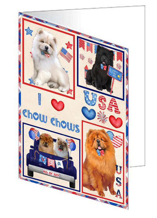 4th of July Independence Day I Love USA Chow Chow Dogs Handmade Artwork Assorted Pets Greeting Cards and Note Cards with Envelopes for All Occasions and Holiday Seasons