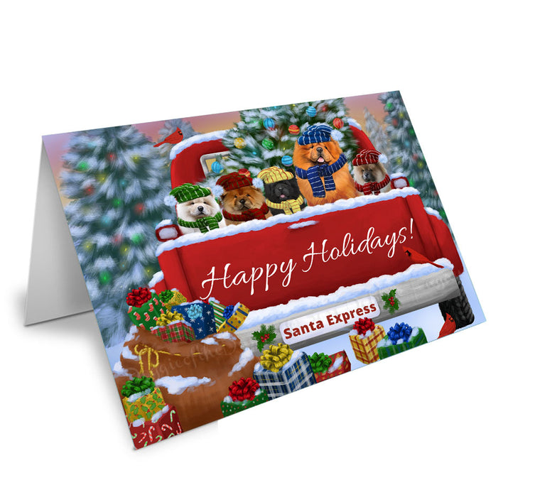 Christmas Red Truck Travlin Home for the Holidays Chow Chow Dogs Handmade Artwork Assorted Pets Greeting Cards and Note Cards with Envelopes for All Occasions and Holiday Seasons