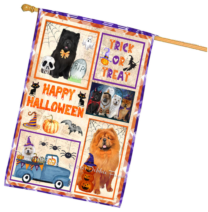 Happy Halloween Trick or Treat Chow Chow Dogs House Flag Outdoor Decorative Double Sided Pet Portrait Weather Resistant Premium Quality Animal Printed Home Decorative Flags 100% Polyester