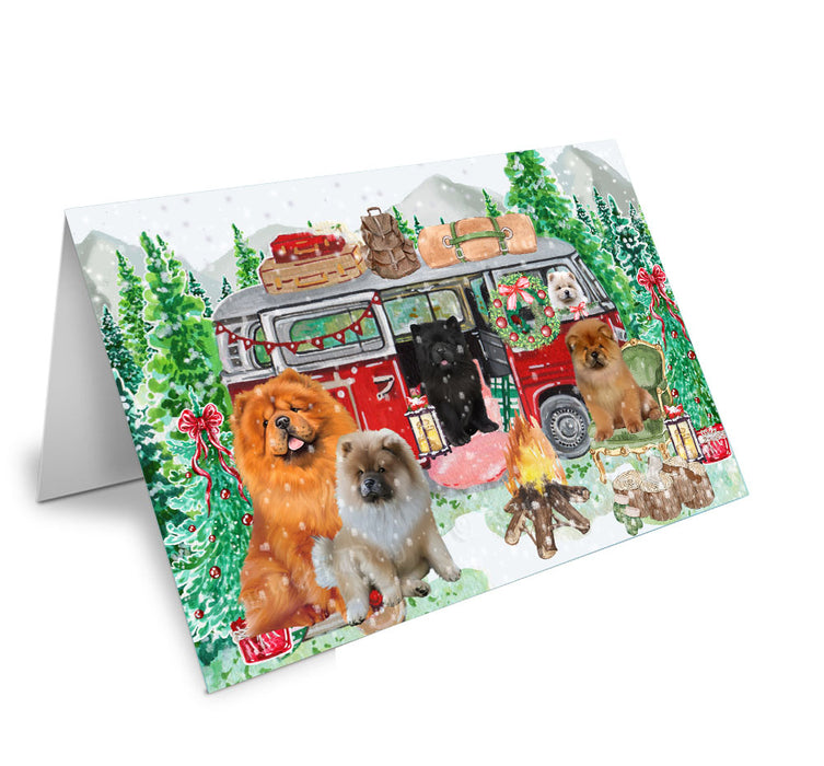 Christmas Time Camping with Chow Chow Dogs Handmade Artwork Assorted Pets Greeting Cards and Note Cards with Envelopes for All Occasions and Holiday Seasons