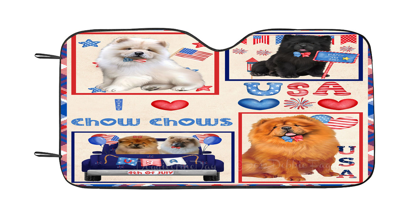 4th of July Independence Day I Love USA Chow Chow Dogs Car Sun Shade Cover Curtain
