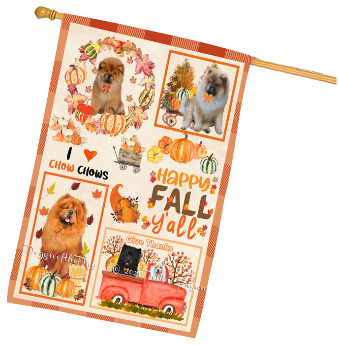 Happy Fall Y'all Pumpkin Chow Chow Dogs House Flag Outdoor Decorative Double Sided Pet Portrait Weather Resistant Premium Quality Animal Printed Home Decorative Flags 100% Polyester