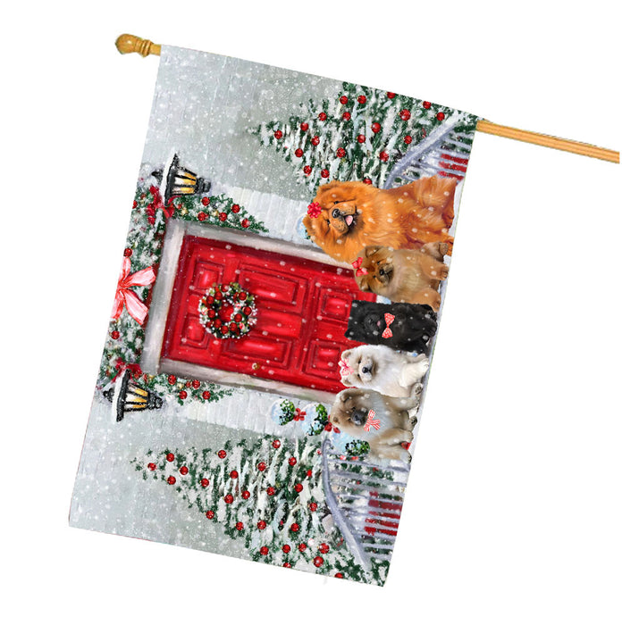 Christmas Holiday Welcome Chow Chow Dogs House Flag Outdoor Decorative Double Sided Pet Portrait Weather Resistant Premium Quality Animal Printed Home Decorative Flags 100% Polyester