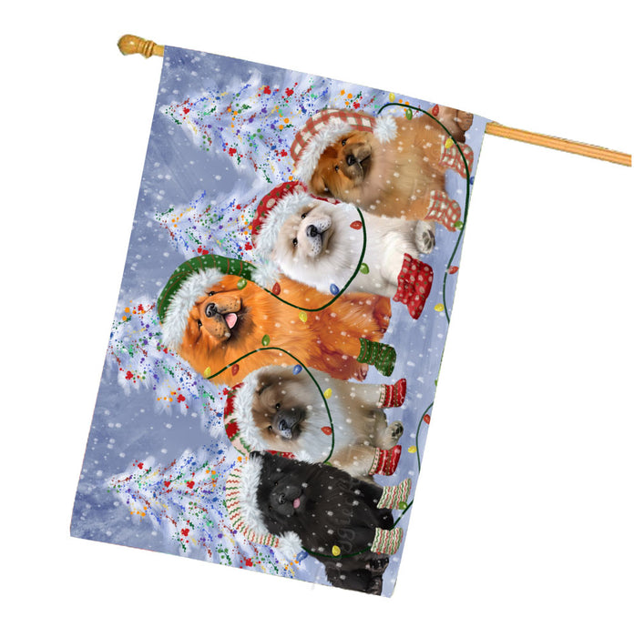 Christmas Lights and Chow Chow Dogs House Flag Outdoor Decorative Double Sided Pet Portrait Weather Resistant Premium Quality Animal Printed Home Decorative Flags 100% Polyester