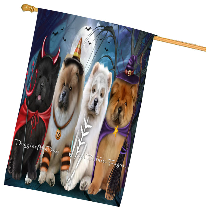Halloween Trick or Treat Chow Chow Dogs House Flag Outdoor Decorative Double Sided Pet Portrait Weather Resistant Premium Quality Animal Printed Home Decorative Flags 100% Polyester