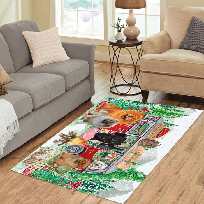 Christmas Time Camping with Chow Chow Dogs Area Rug - Ultra Soft Cute Pet Printed Unique Style Floor Living Room Carpet Decorative Rug for Indoor Gift for Pet Lovers