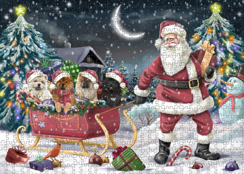 Christmas Santa Sled Chow Chow Dogs Portrait Jigsaw Puzzle for Adults Animal Interlocking Puzzle Game Unique Gift for Dog Lover's with Metal Tin Box