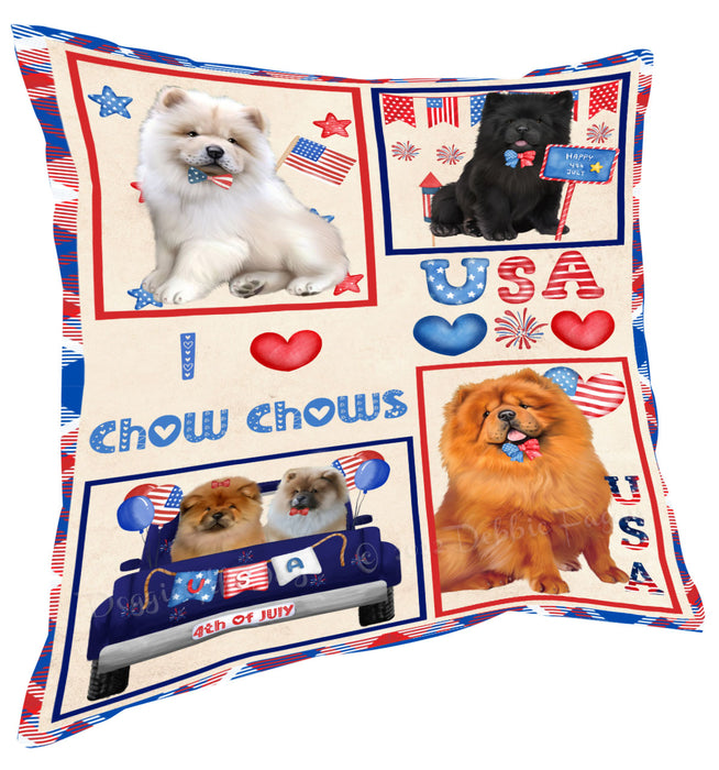 4th of July Independence Day I Love USA Chow Chow Dogs Pillow with Top Quality High-Resolution Images - Ultra Soft Pet Pillows for Sleeping - Reversible & Comfort - Ideal Gift for Dog Lover - Cushion for Sofa Couch Bed - 100% Polyester
