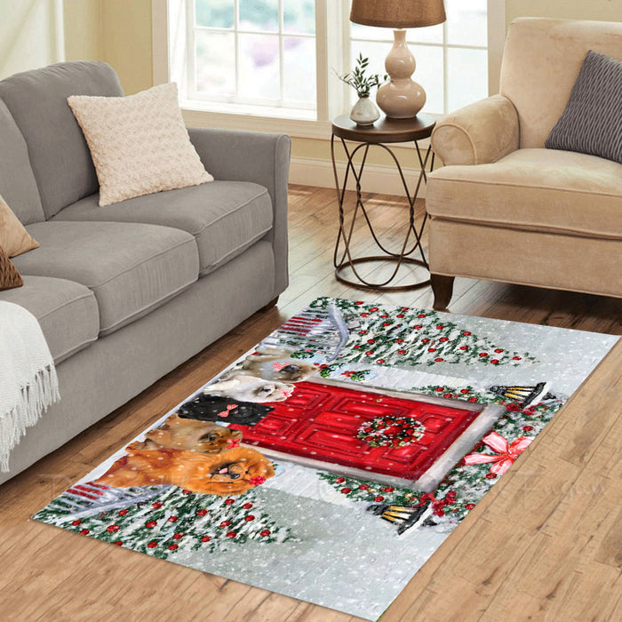 Christmas Holiday Welcome Chow Chow Dogs Area Rug - Ultra Soft Cute Pet Printed Unique Style Floor Living Room Carpet Decorative Rug for Indoor Gift for Pet Lovers