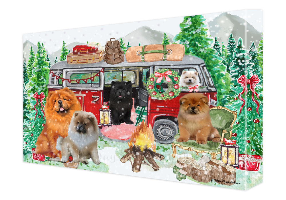Christmas Time Camping with Chow Chow Dogs Canvas Wall Art - Premium Quality Ready to Hang Room Decor Wall Art Canvas - Unique Animal Printed Digital Painting for Decoration