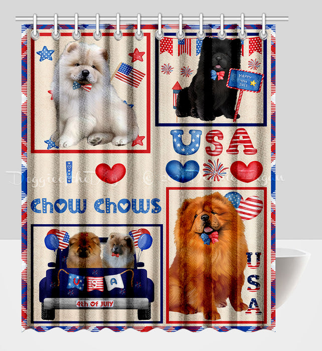 4th of July Independence Day I Love USA Chow Chow Dogs Shower Curtain Pet Painting Bathtub Curtain Waterproof Polyester One-Side Printing Decor Bath Tub Curtain for Bathroom with Hooks