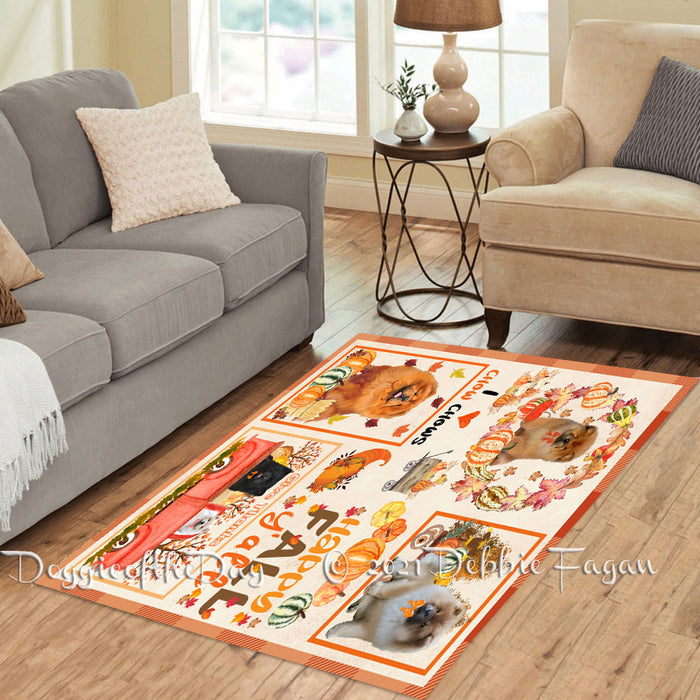 Happy Fall Y'all Pumpkin Chow Chow Dogs Polyester Living Room Carpet Area Rug ARUG66775