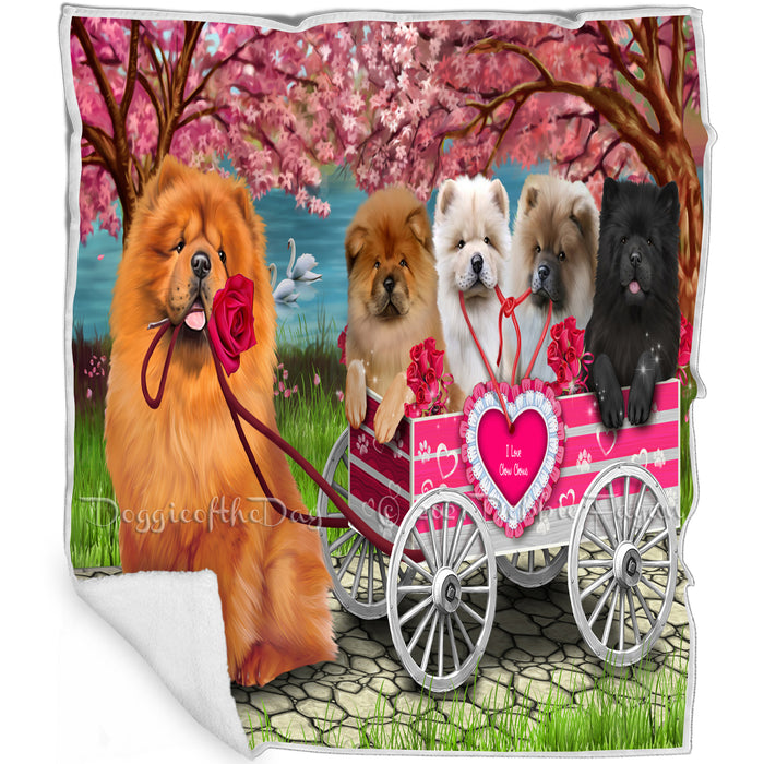 I Love Chow Chow Dogs in a Cart Art Portrait Print Woven Throw Sherpa Plush Fleece Blanket