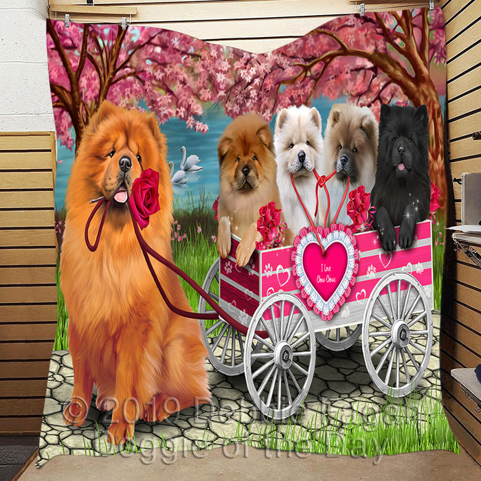 I Love Chow Chow Dogs in a Cart Quilt