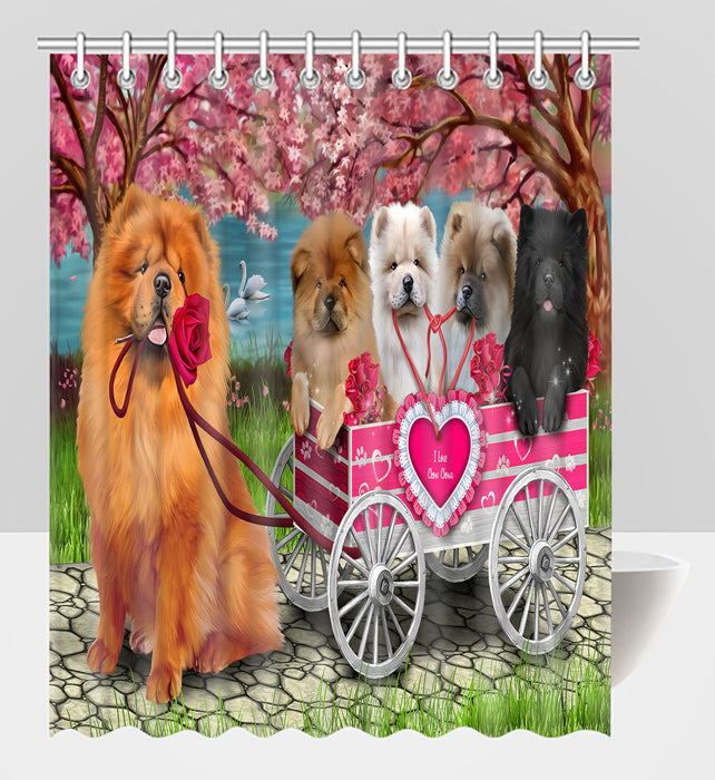 I Love Chow Chow Dogs in a Cart Shower Curtain