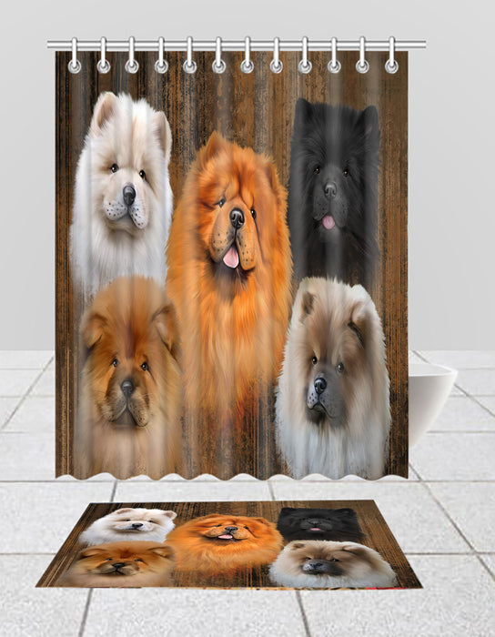 Rustic Chow Chow Dogs  Bath Mat and Shower Curtain Combo