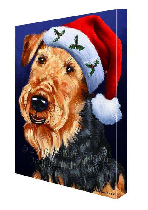 Christmas Airedales Dog Holiday Portrait with Santa Hat Canvas Wall Art D001 (24x36)