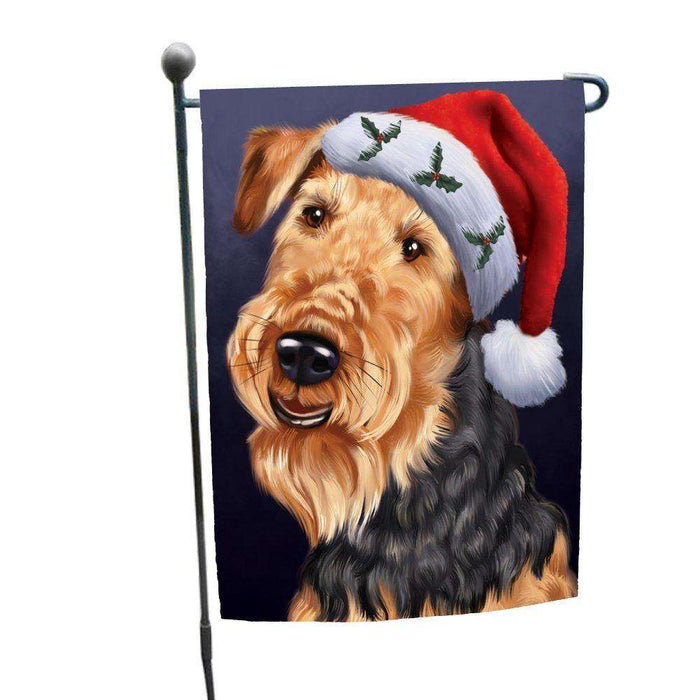 Christmas Airedales Dog Holiday Portrait with Santa Hat Garden Flag