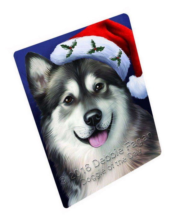 Christmas Alaskan Malamute Dog Holiday Portrait with Santa Hat Art Portrait Print Woven Throw Sherpa Plush Fleece Blanket