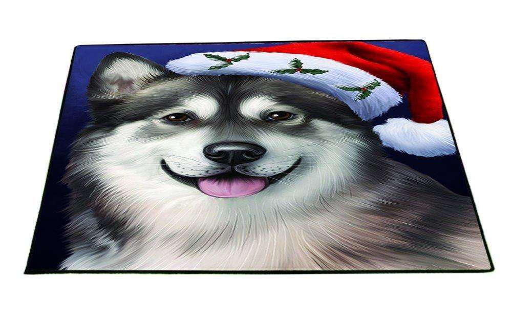 Christmas Alaskan Malamute Dog Holiday Portrait with Santa Hat Indoor/Outdoor Floormat
